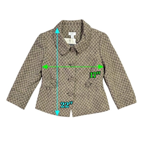 Vintage LOFT NWT Wool Blend Brown Floral Geometric Cropped Blazer Y2K - Picture 3 of 8
